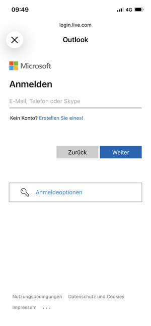 Geben Sie Ihre E-Mail-Adresse ein und wählen Sie Weiter