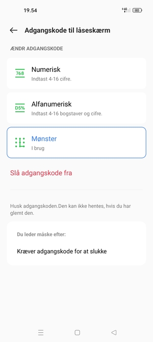 Din telefon er nu sikret med en skærmlås