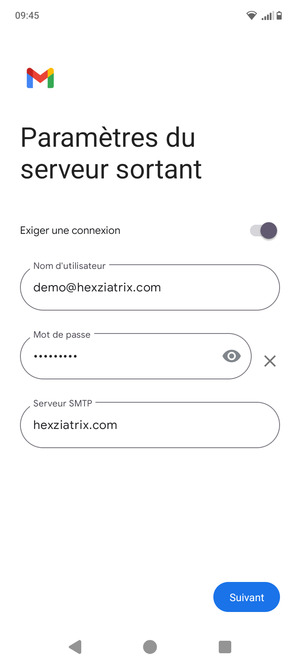 Saisissez l'adresse du serveur sortant. Sélectionnez Suivant