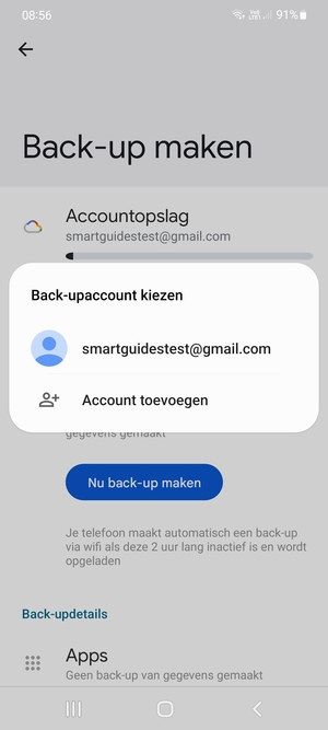 Selecteer uw back-up-account