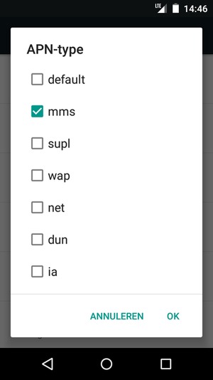 Vink het selectievakje mms aan en selecteer OK
