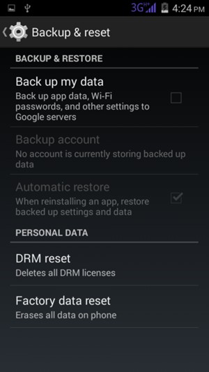 Check the Back up my data checkbox