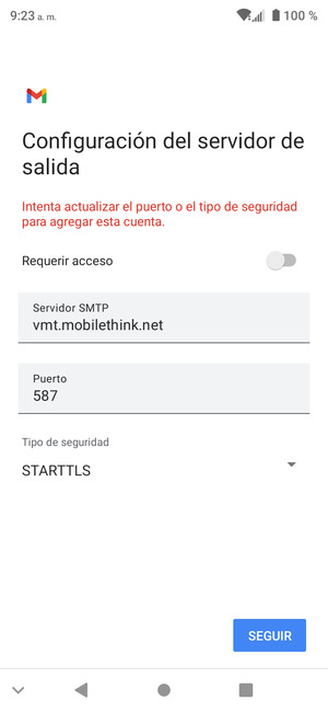 Seleccione Tipo de seguridad