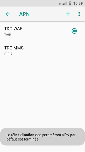 Votre téléphone va être réinitialisé avec les paramètres Internet et MMS par défaut