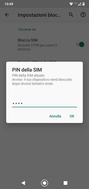 Inserisci PIN della SIM attuale e seleziona 1