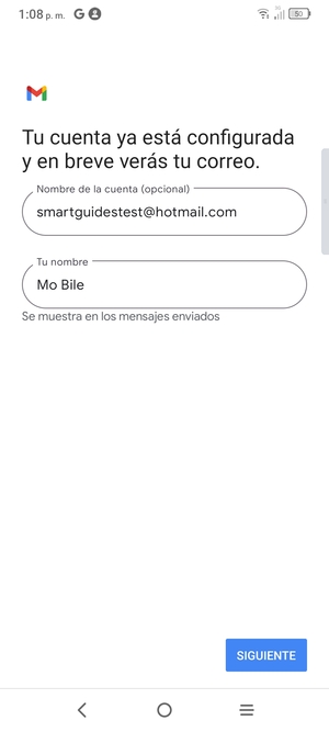 Déle a su cuenta un nombre y escriba su nombre. Seleccione SIGUIENTE