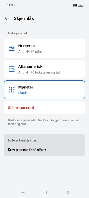 Telefonen din er nå sikret med en skjermlås