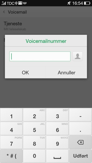 Indtast Voicemailnummer og vælg OK