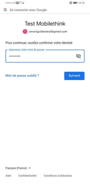 Saisissez votre mot de passe Gmail et sélectionnez Suivant