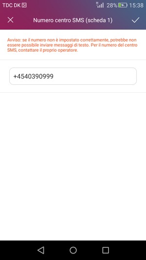 Inserisci Numero centro SMS e seleziona OK