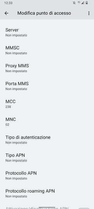 Scorri verso il basso e inserisci le informazioni degli MMS