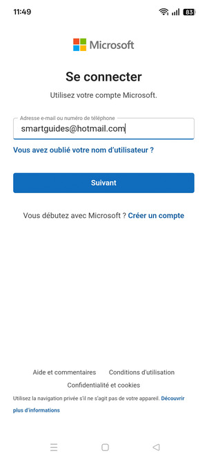 Saisissez votre adresse Hotmail et sélectionnez Suivant