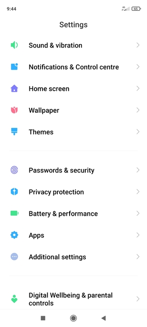 Scroll to and select Passwords & security