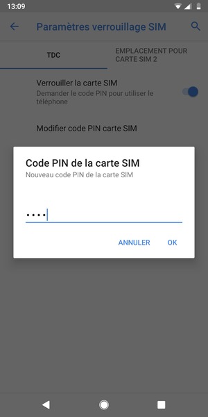 Saisissez votre Nouveau code PIN de la carte SIM et sélectionnez OK