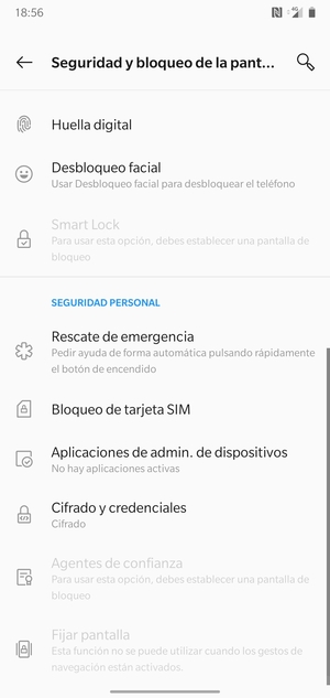 Seleccione Bloqueo de tarjeta SIM