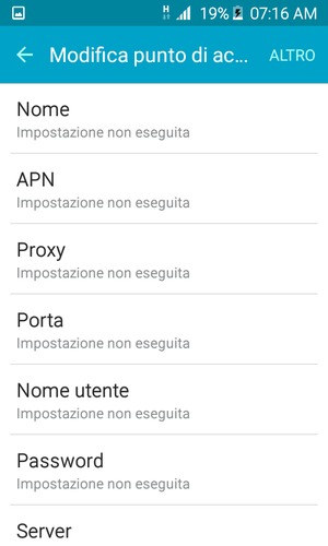 Inserisci le informazioni di Internet