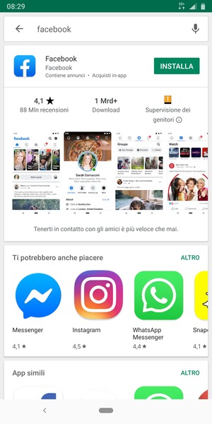 Seleziona l'applicazione