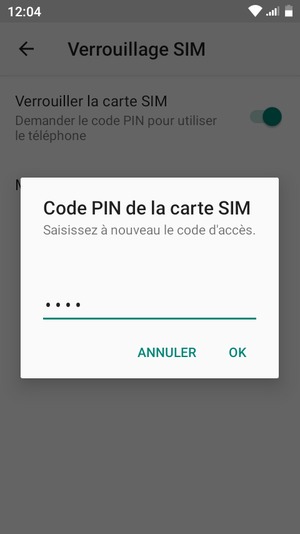 Veuillez confirmer votre nouveau code PIN de la carte SIM et sélectionner OK
