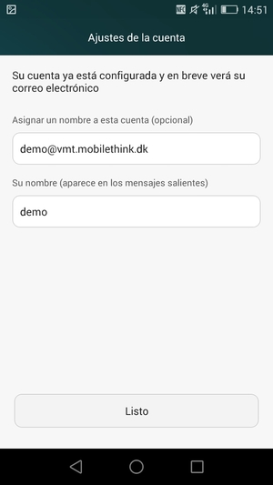 Déle a su cuenta un nombre y escriba su nombre. Seleccione Listo