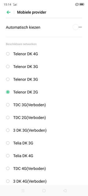 Selecteer een netwerkoperator uit de lijst