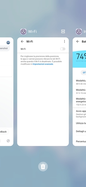 Seleziona l'icona Elimina per chiudere tutte le applicazioni in esecuzione