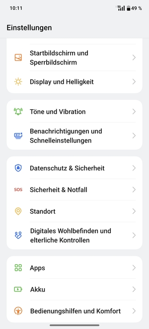 Scrollen Sie und wählen Sie Datenschutz & Sicherheit
