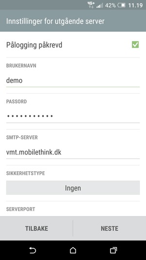 Skriv inn utgående serveradresse