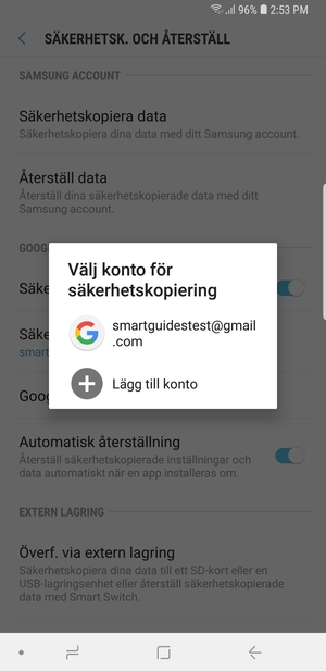 Tryck på ditt säkerhetskopieringskonto