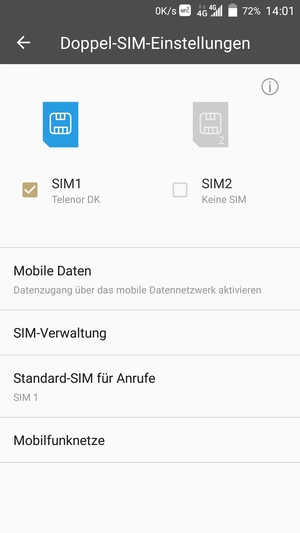 Wählen Sie SIM1 oder SIM2 und wählen Sie Mobilfunknetze