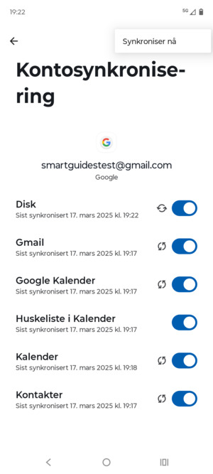 Velg Synkroniser nå