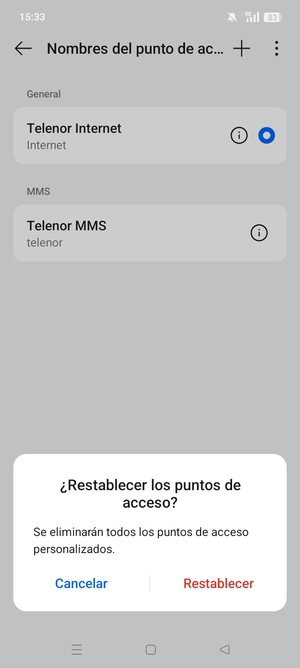 Seleccione Restablecer