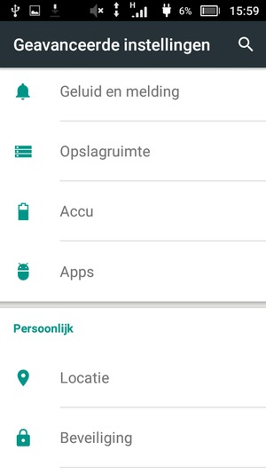 Scroll naar en selecteer Accu