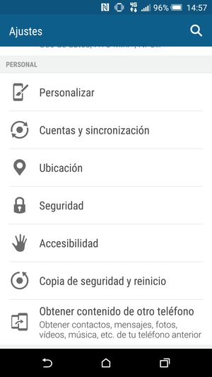 Desplácese y seleccione Seguridad