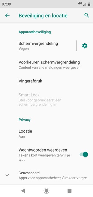 Scroll naar en selecteer Geavanceerd