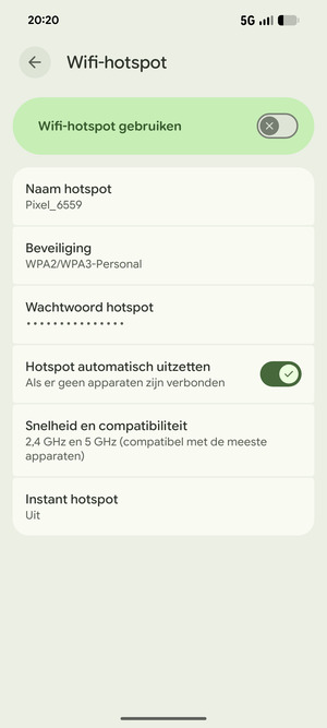Selecteer Wachtwoord hotspot