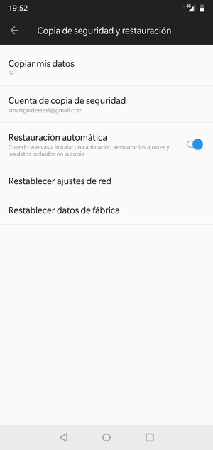 Vuelva al menú Copiar mis datos y seleccione Cuenta de copia de seguridad