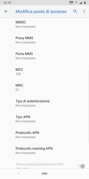 Scorri verso il basso e inserisci le informazioni degli MMS