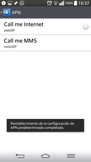 El teléfono se reiniciará con la configuración predeterminada de Internet y MMS.