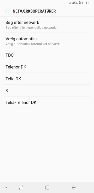 Vælg en netværksudbyder fra listen