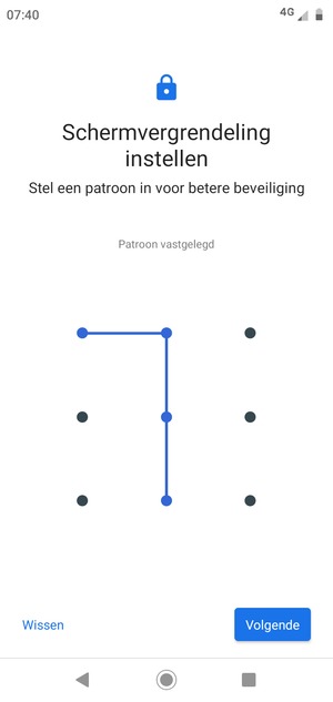 Teken een ontgrendelingspatroon en selecteer Volgende