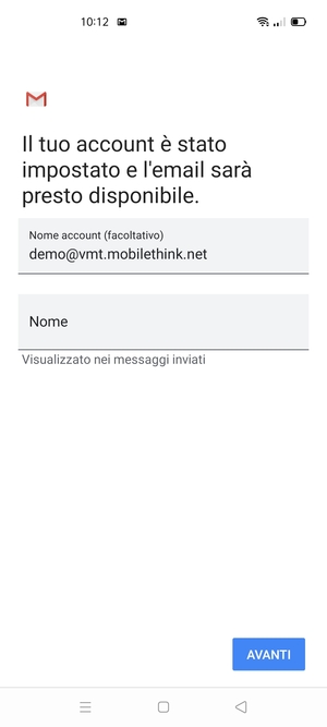 Scegli un nome per il tuo account e inserisci il tuo nome. Seleziona AVANTI