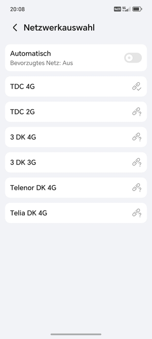 Wählen Sie einen Netzbetreiber von der Liste