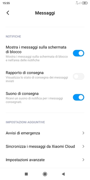 Scorri e seleziona Impostazioni avanzate