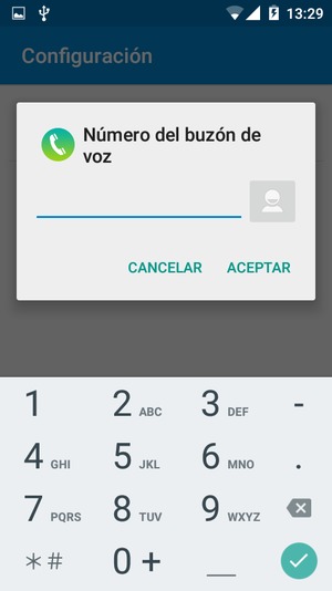 Introduzca el Número del buzón de voz y seleccione ACEPTAR
