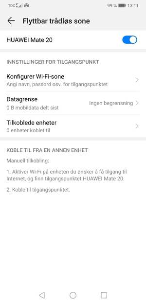 Telefonen din er konfigurert for bruk som et modem