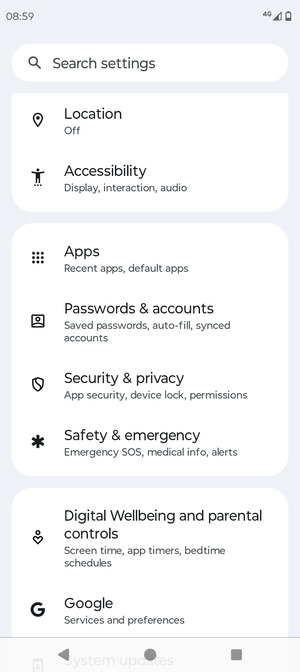 Scroll to and select Security & privacy