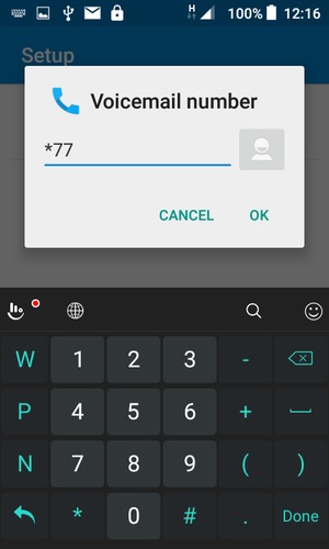 Enter the Voicemail number and select OK