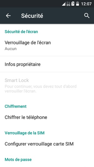 Sélectionnez Verrouillage de l'écran