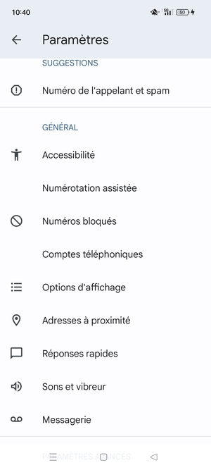 Faites défiler et sélectionnez Messagerie
