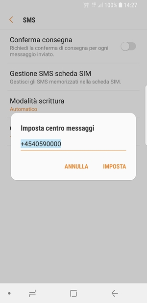Inserisci il numero di Centro messaggi e seleziona IMPOSTA